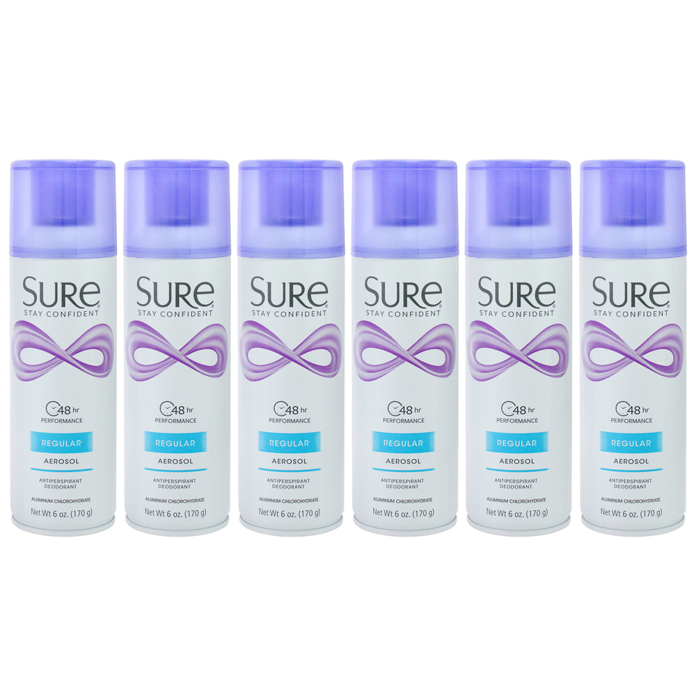 Sure Aerosol Anti-Perspirant and Deodorant - Regular - Pack of 6 Deodorant Spray